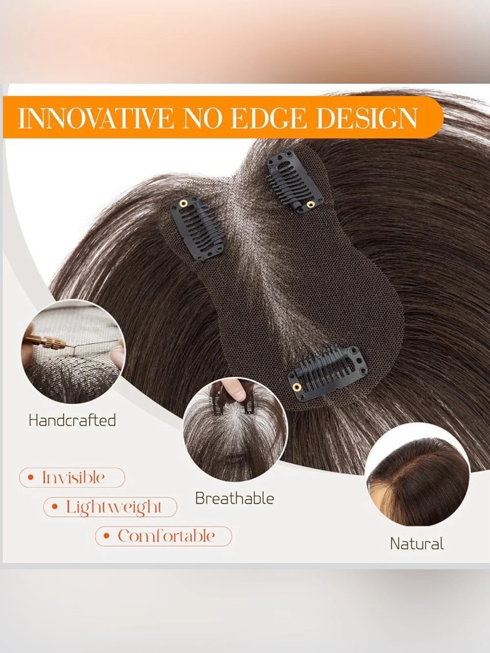 Hairro Human Hair Toppers For Women No Bang Middle Part Side Bangs Dark Brown
